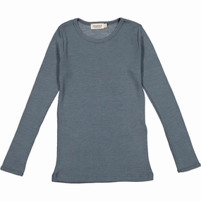 MarMar Wool Rib Stormy Blue Tamra Blouse Limited Edition Multi Pocket Design