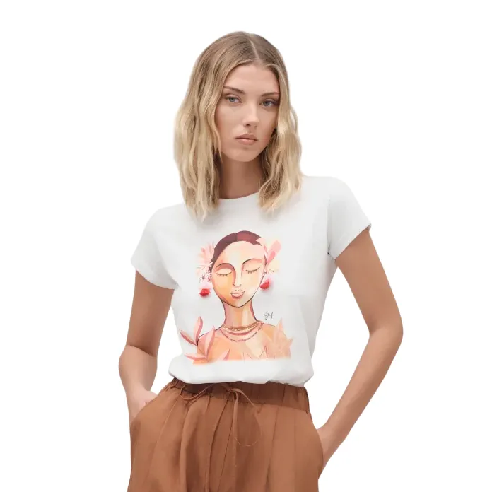 Daily Outfit Griffai maglietta maniche corte da donna con orecchini strass DGP6504 bianco