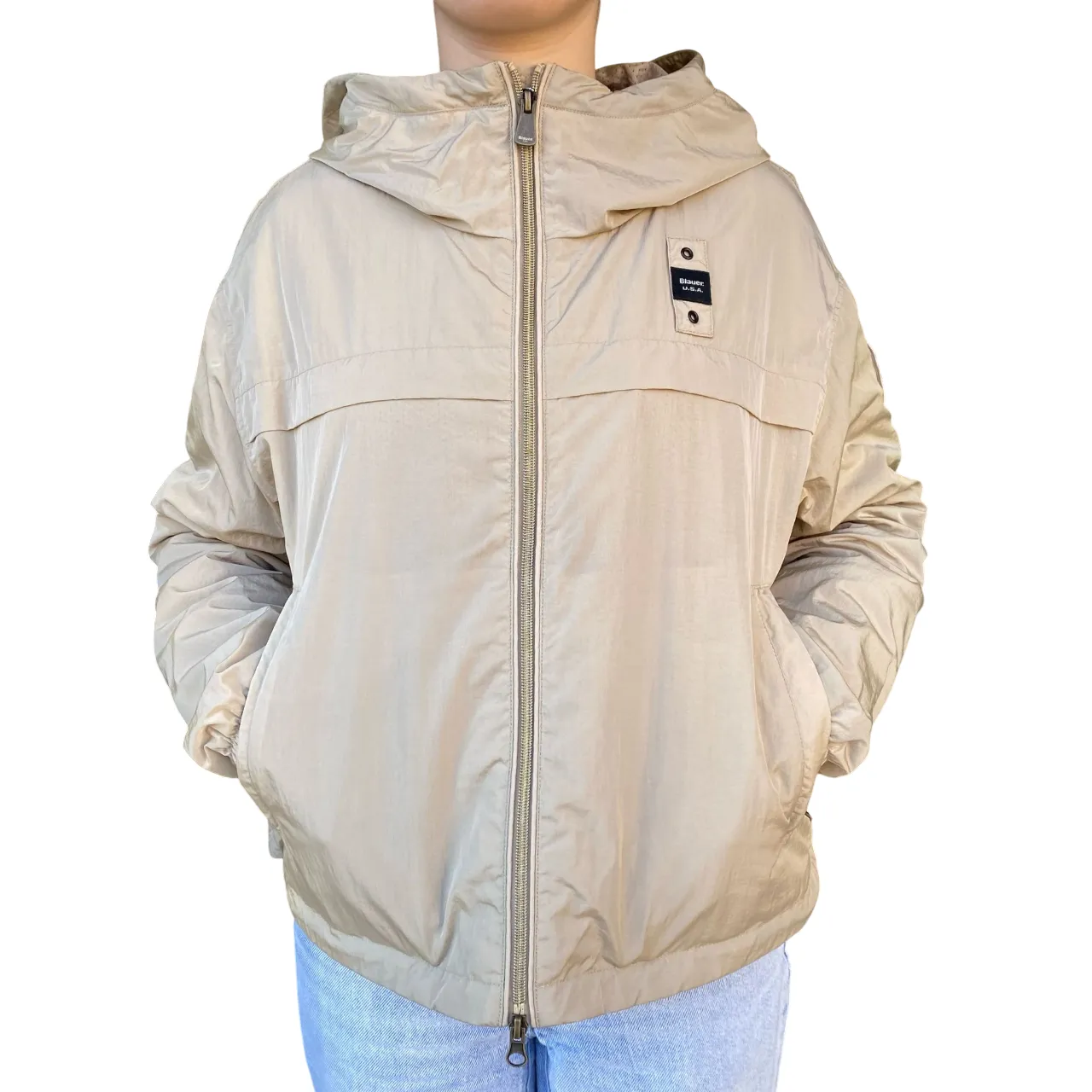 Blauer giubbino traspirante da donna con cappuccio Burrage 25SBLDC01328-007131 283 beige Urban Detail