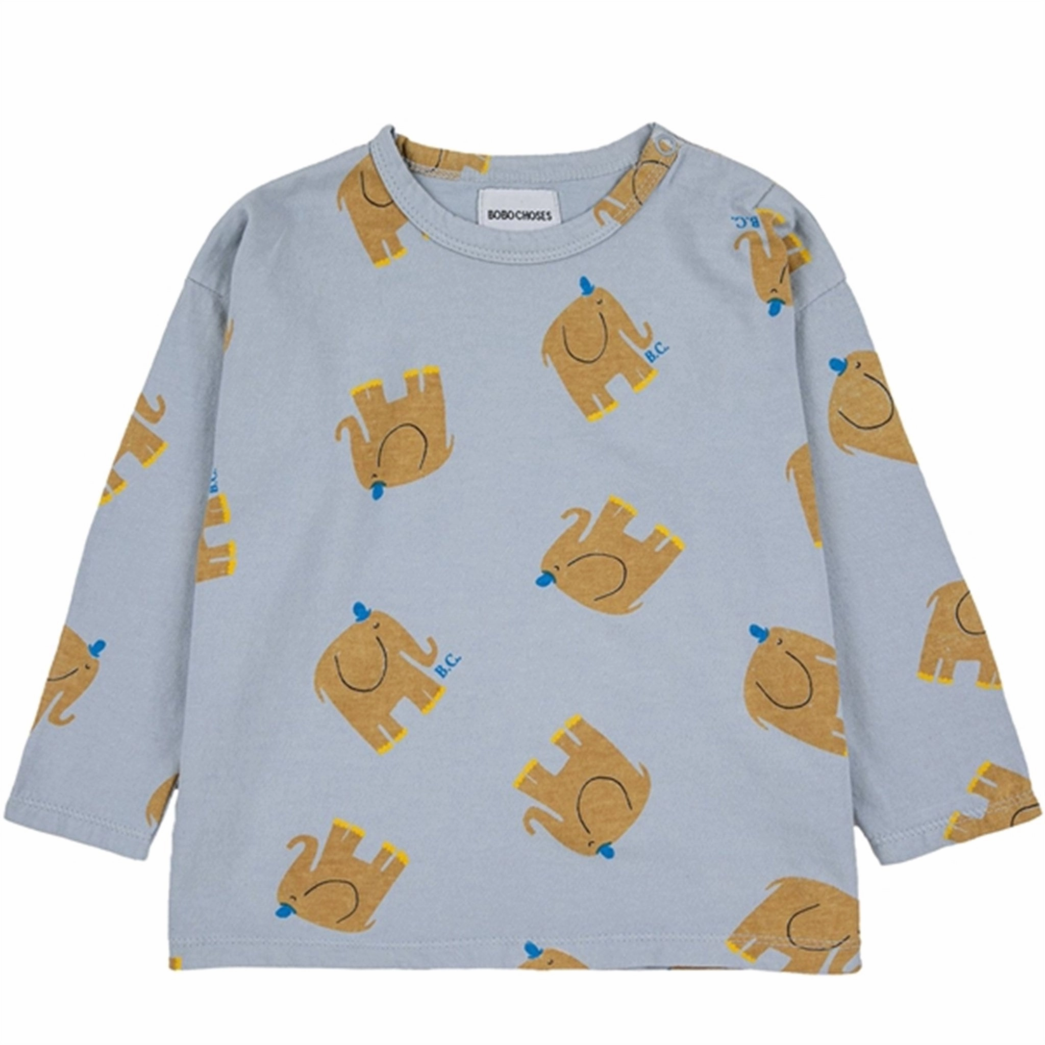 Bobo Choses Light Blue The Elephant Blouse AOP Workwear Essential Pocket Detail