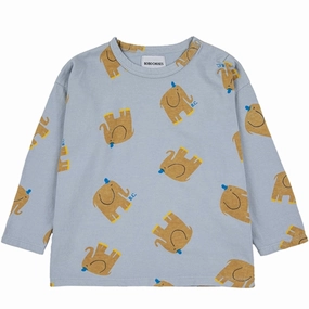 Bobo Choses Light Blue The Elephant Blouse AOP Workwear Essential Pocket Detail
