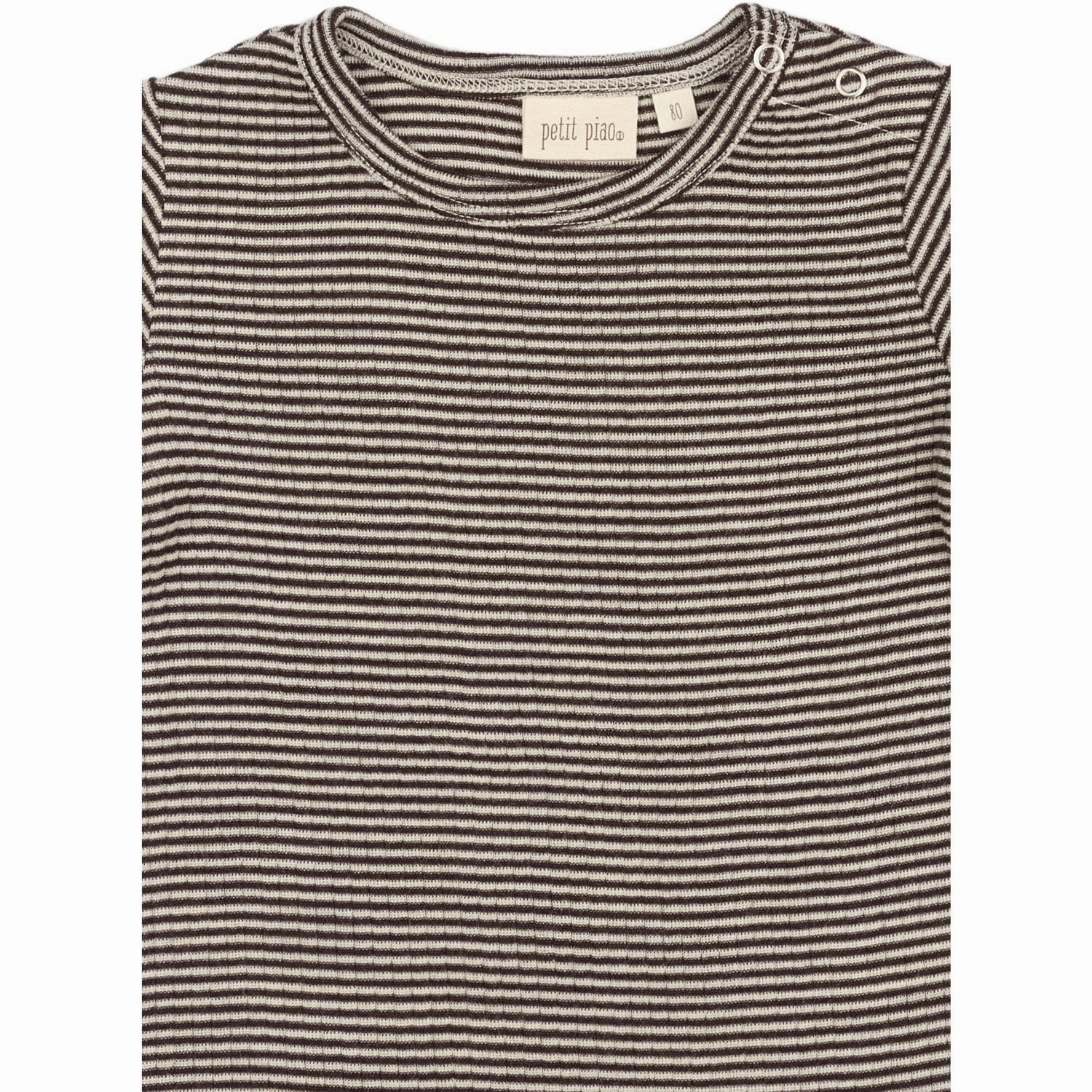 Premium Pima Cotton Petit Piao Coffee Bean/Dark Off White PPDante T-Shirt L/S Meriono Wool Striped