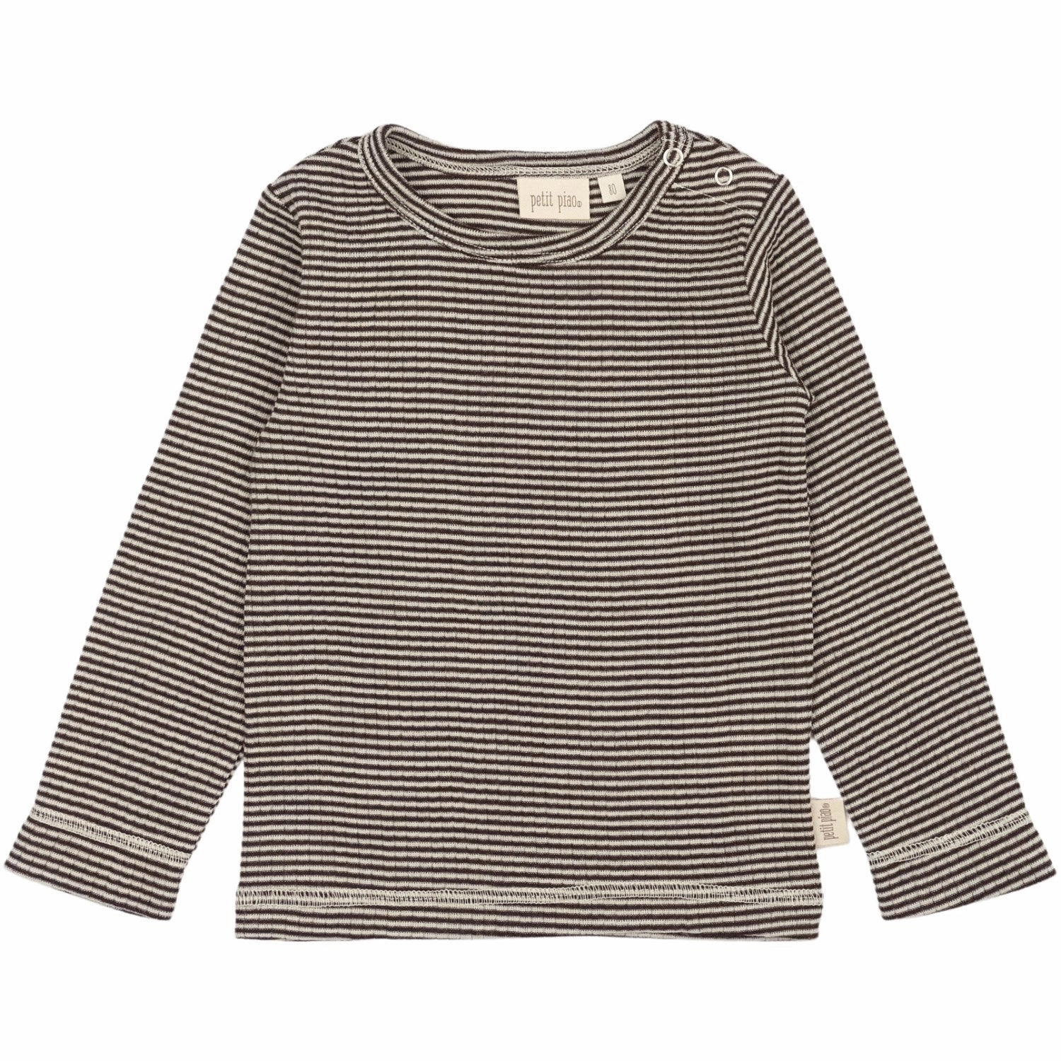Anniversary Special Breathable Material Petit Piao Coffee Bean/Dark Off White PPDante T-Shirt L/S Meriono Wool Striped