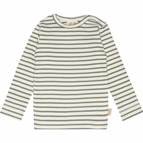 Ventilated Back Petit Piao Light Petrol/Offwhite T-shirt L/S Modal Striped
