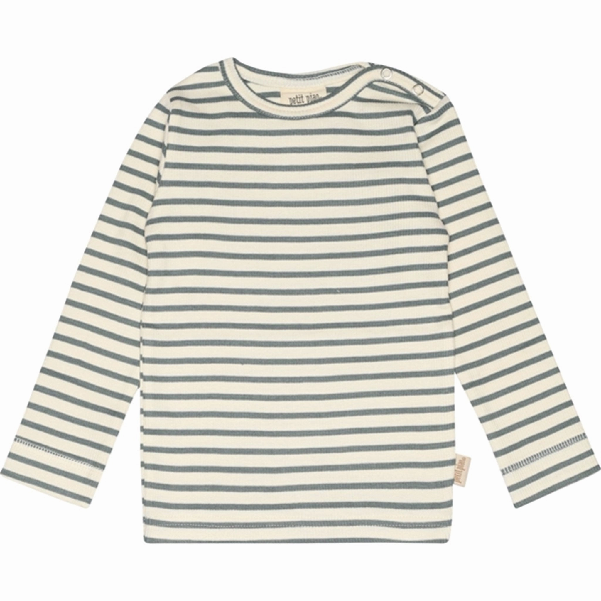 Customizable Option Sustainable Choice Petit Piao Light Petrol/Offwhite T-shirt L/S Modal Striped