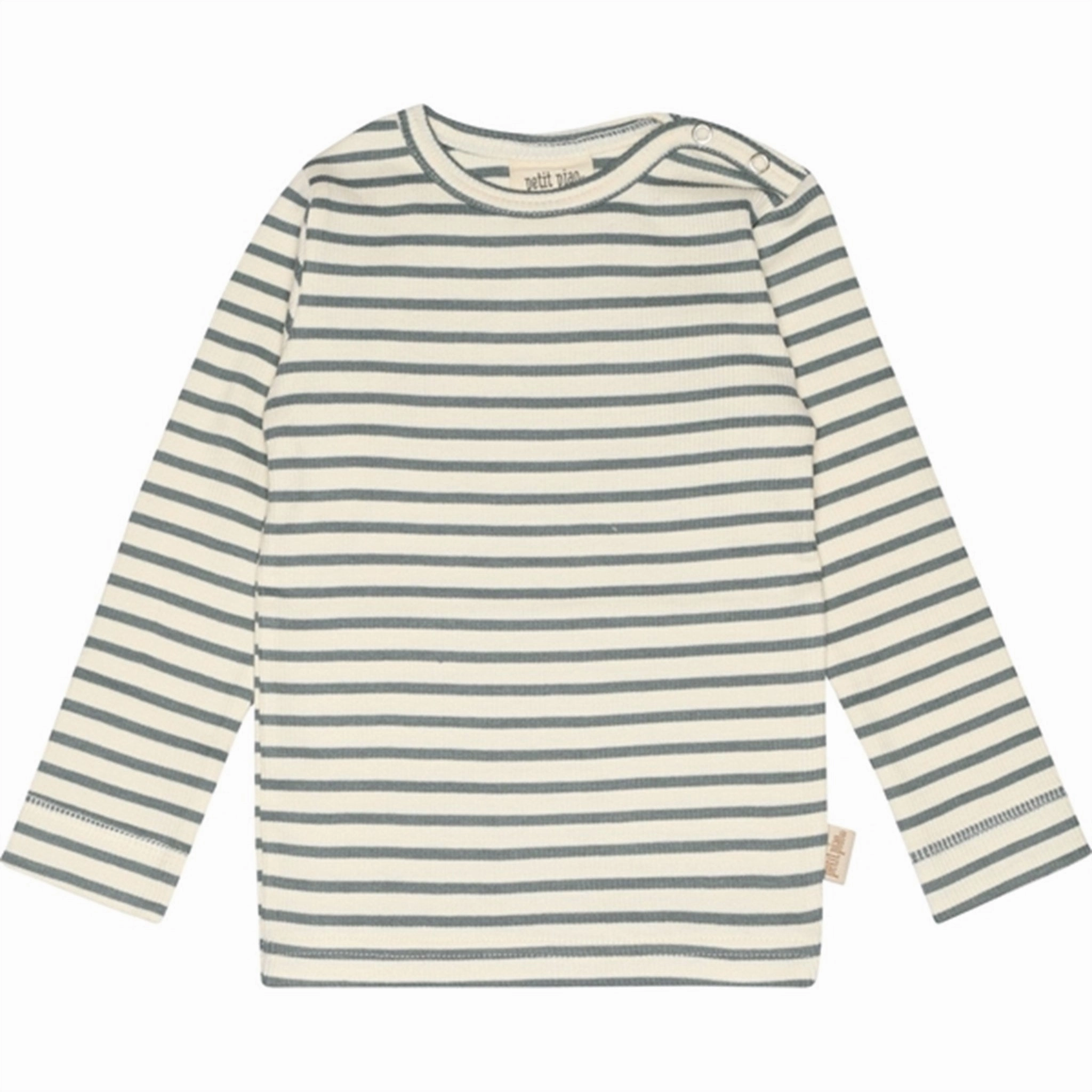 Petit Piao Light Petrol/Offwhite T-shirt L/S Modal Striped Casual Friday
