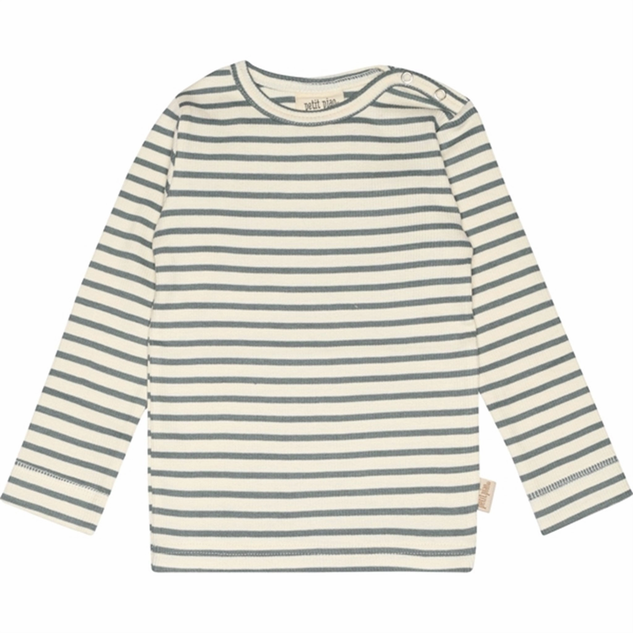 Petit Piao Light Petrol/Offwhite T-shirt L/S Modal Striped Fitted Design
