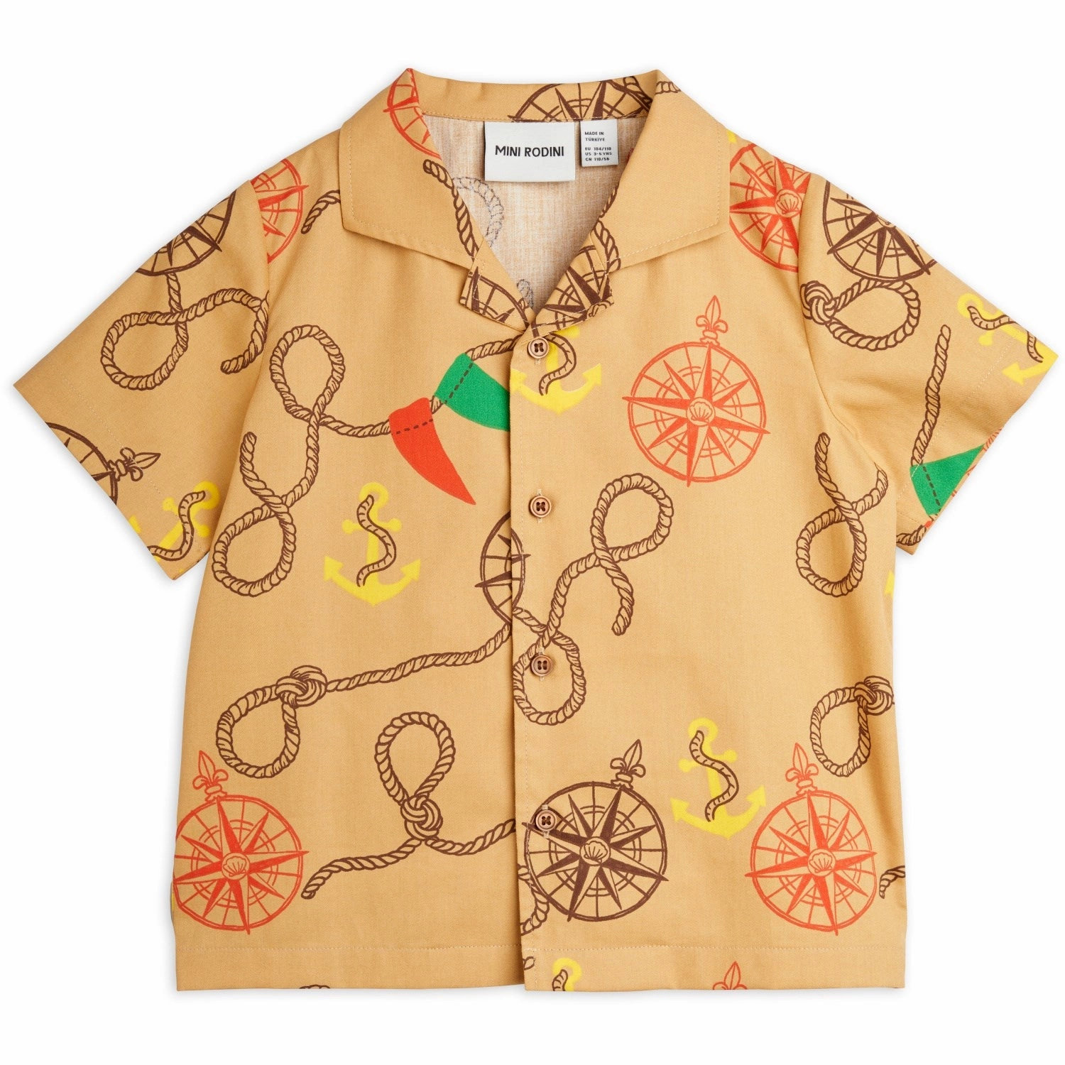 Loose style Pastel Shade Mini Rodini Beige Nautical AOP Woven Shirt