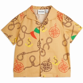 Loose style Pastel Shade Mini Rodini Beige Nautical AOP Woven Shirt