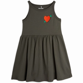 Mini Rodini Black Arrowed Heart Embroidery Tank Dress Texture Rich