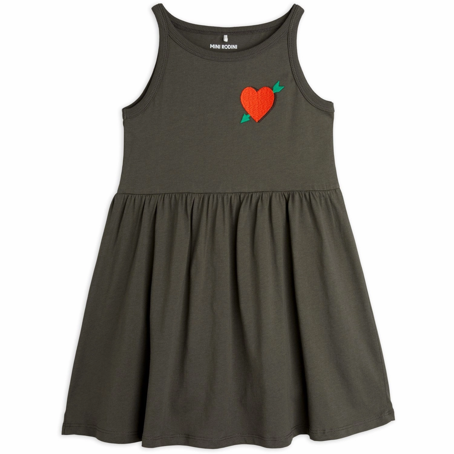 Mini Rodini Black Arrowed Heart Embroidery Tank Dress Texture Rich