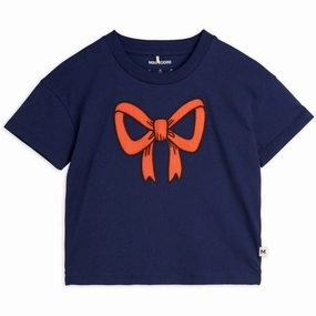 MinimalBranding Casual Look Wear Mini Rodini Blue Bow Application T-Shirt