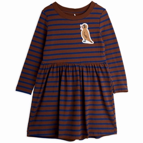 Natural Flow Mini Rodini Brown Stripe Bird Patch Ls Dress