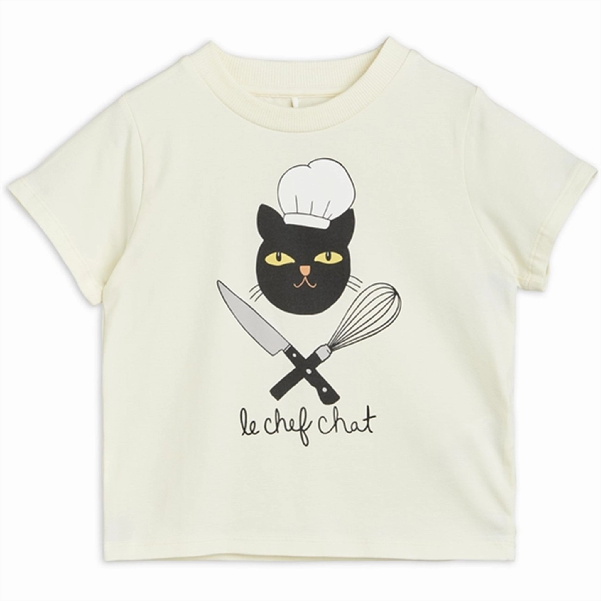 Mini Rodini Chef Cat Sp T-shirt Offwhite Sporty Top Compact Stitch Pattern