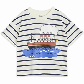 Mini Rodini Ferry Stripe T-shirt Blue Seasonal Trend Moisture Management Fabric