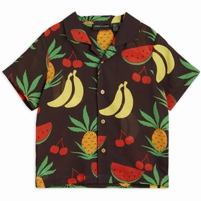 Mini Rodini Fruits Aop Woven SS Shirt Brown Stylish Design