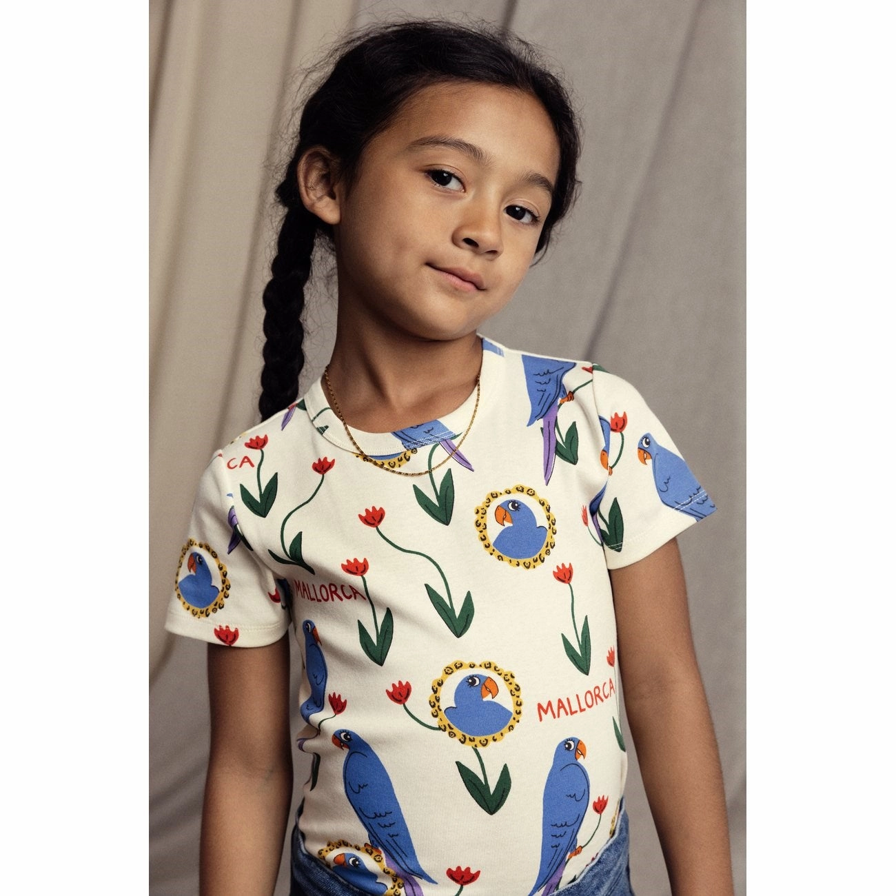 TexturedWeavePattern Mini Rodini Multi Parrots AOP T-Shirt