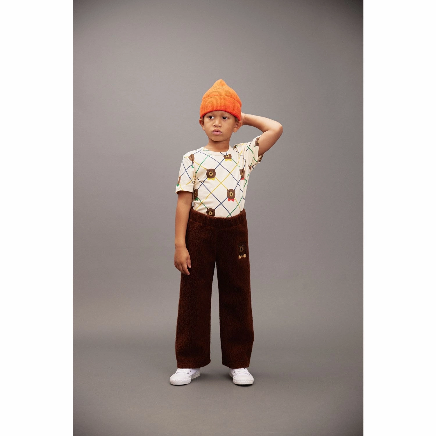 Mini Rodini Off-white Bear Check AOP Ss Tee Spring Freshness