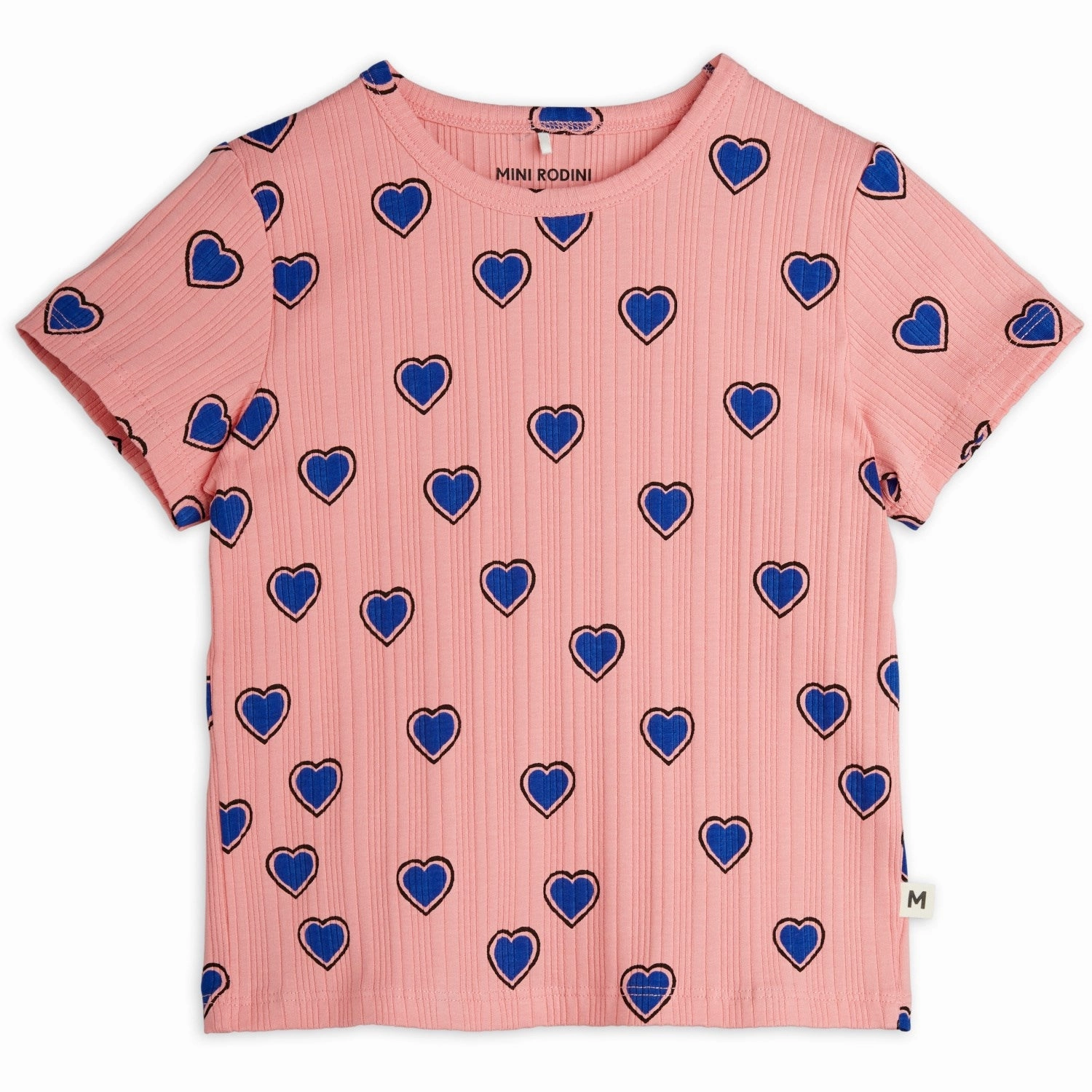 Mini Rodini Pink Outlined Hearts AOP T-Shirt Distressed Hem Finish