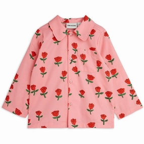 Mini Rodini Pink Roses AOP Woven Shirt crew neck