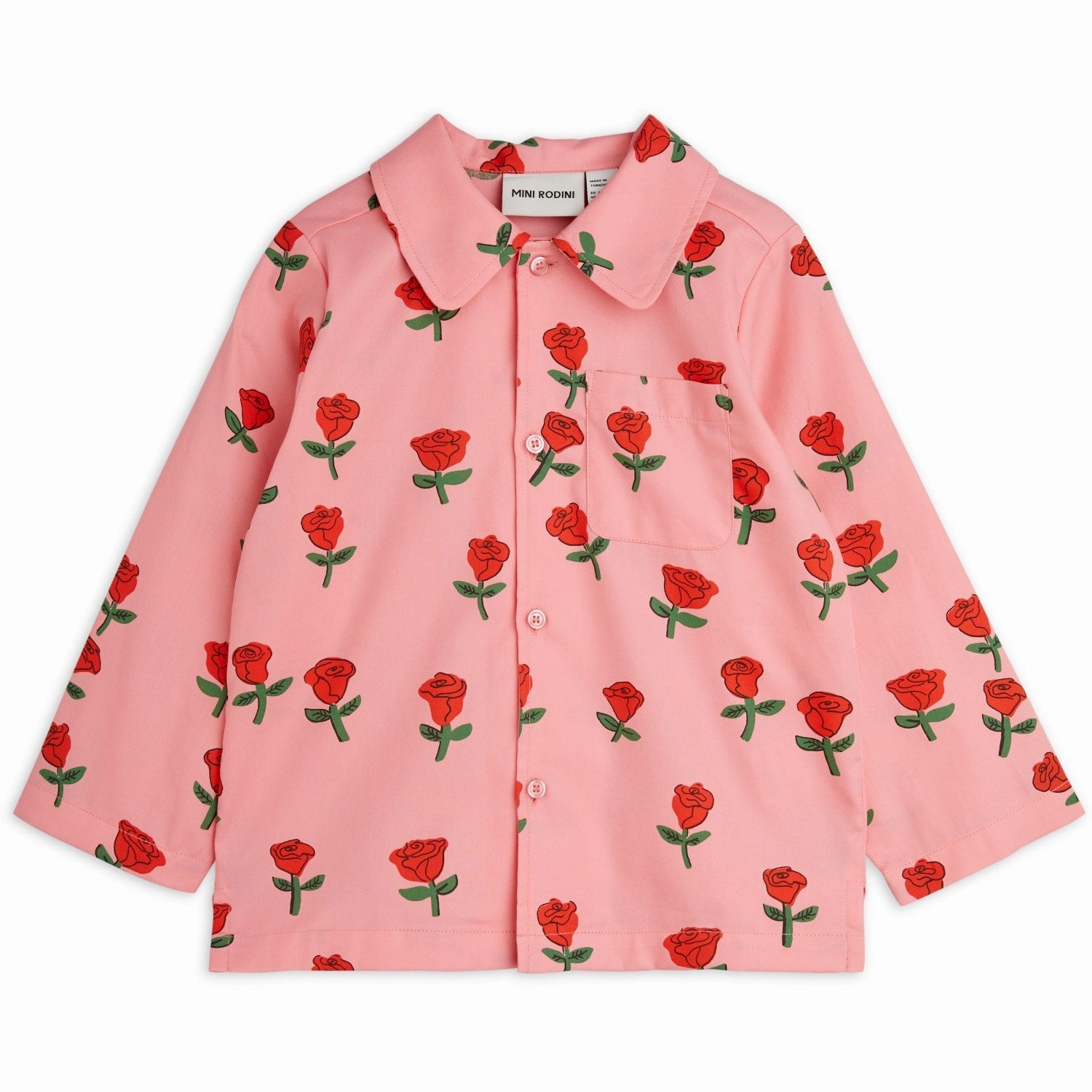 Mini Rodini Pink Roses AOP Woven Shirt crew neck