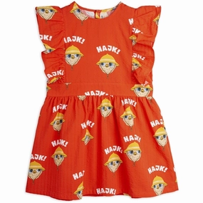 Mini Rodini Red Hike Aop Woven Ruffle Dress Frayed-Edge Refined Stitch