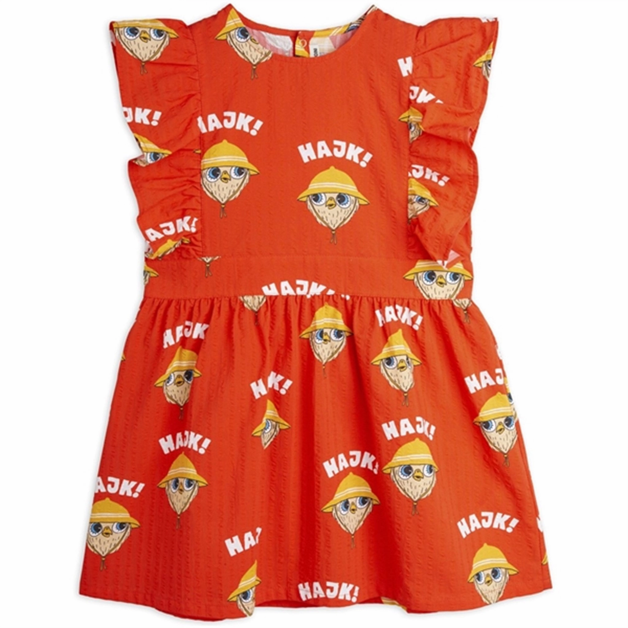 Mini Rodini Red Hike Aop Woven Ruffle Dress Frayed-Edge Refined Stitch