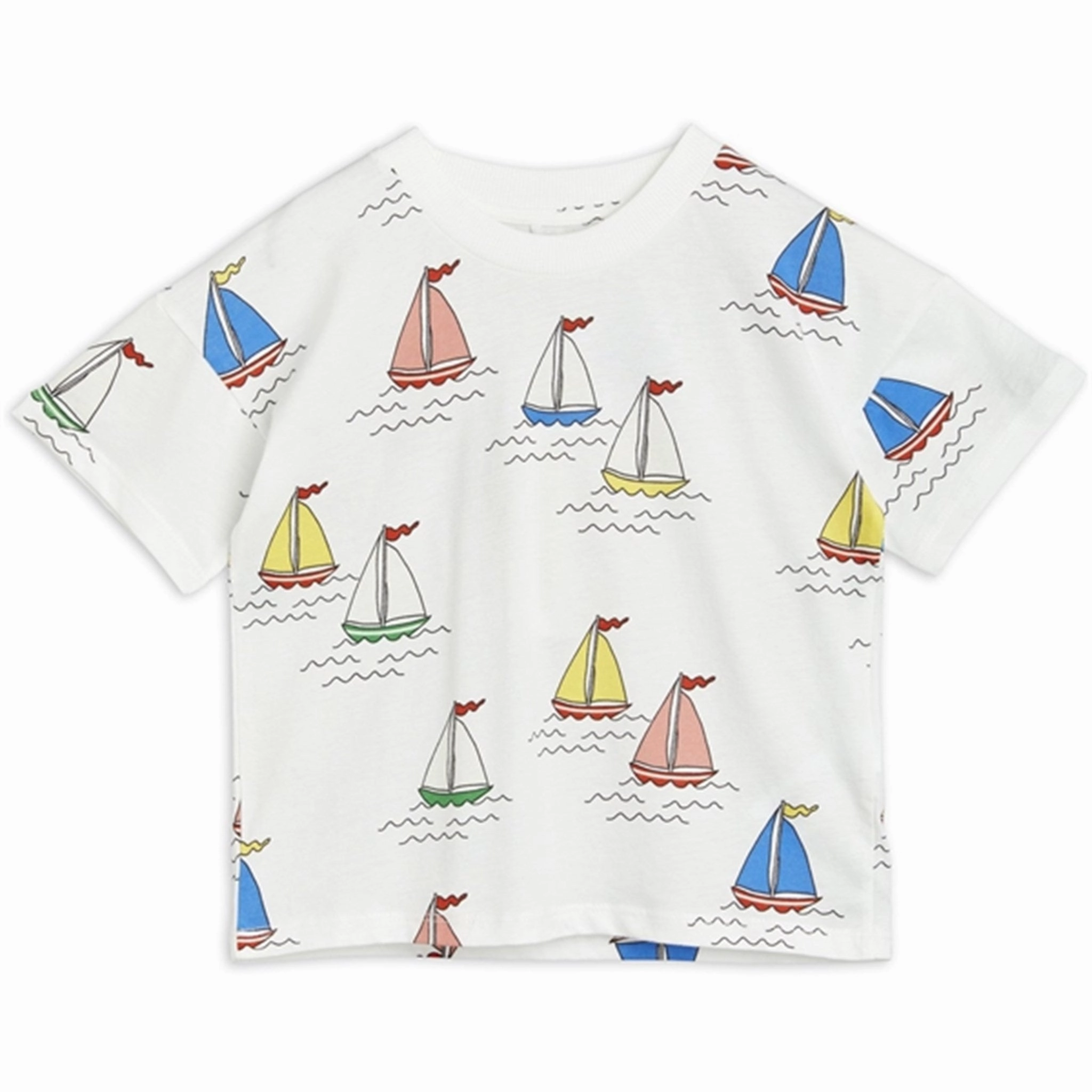 Mini Rodini Sailing Boats AOP T-shirt White Heavyweight Weave