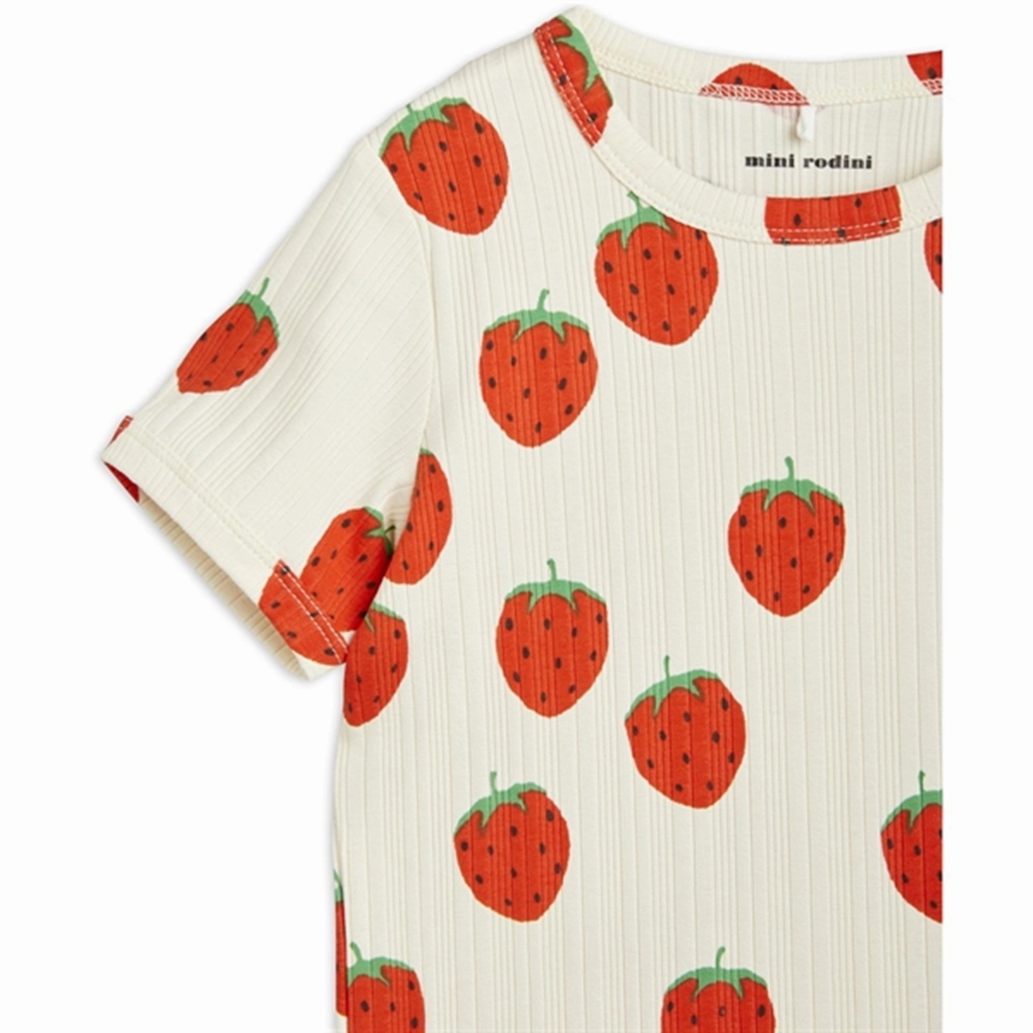 Mini Rodini Strawberries Aop T-shirt Offwhite Layered Wear MicroPiqueKnit
