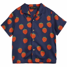 Wardrobe Essential Unstructured Shoulder Mini Rodini Strawberries Aop Woven Shirt Blue