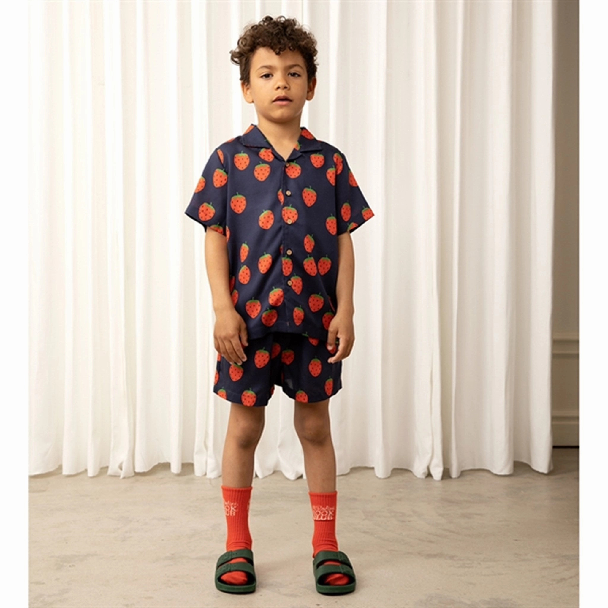 Mini Rodini Strawberries Aop Woven Shirt Blue Durable Button Closures Comfort Fit