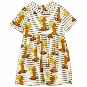 Mini Rodini Unicorn Seahorse AOP Dress Brown Happy Glow