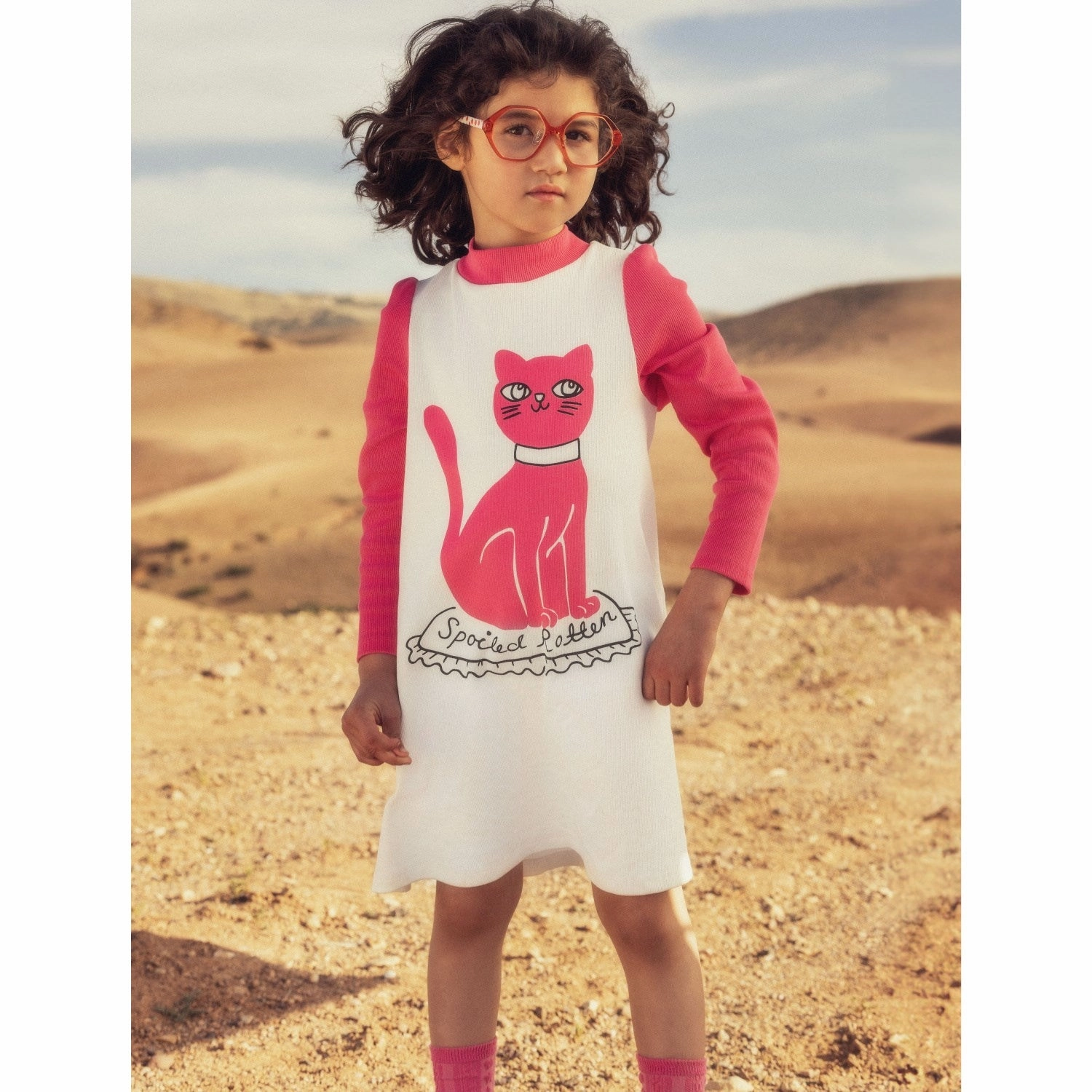 Mini Rodini White Cat Sp Dress Joyful Look