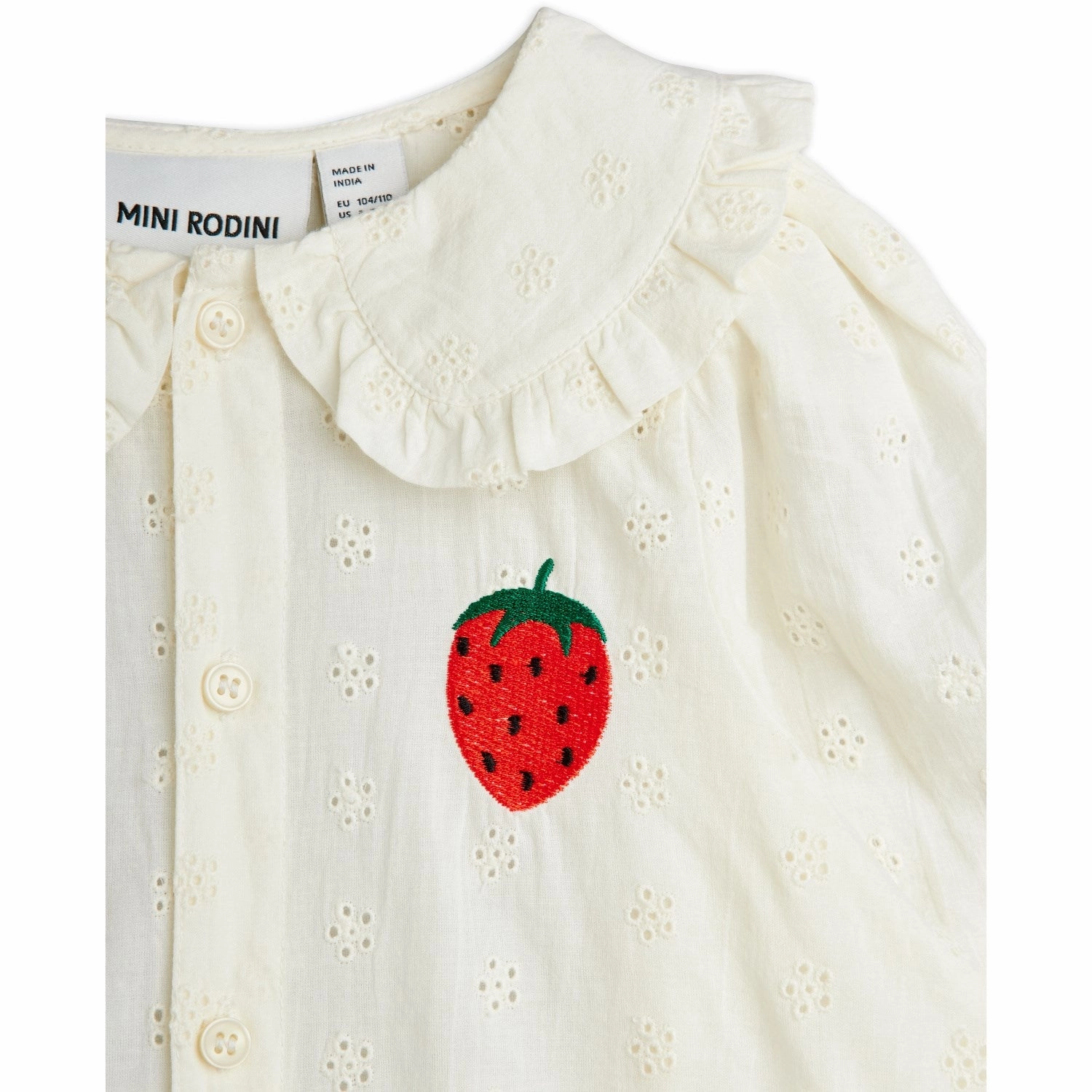 Mini Rodini White Strawberry Emb Schiffli Blouse Warm Insulation
