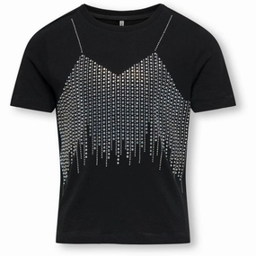 kids ONLY Black Rhinestones Rainbow Carlie Life T-Shirt Breathable knit