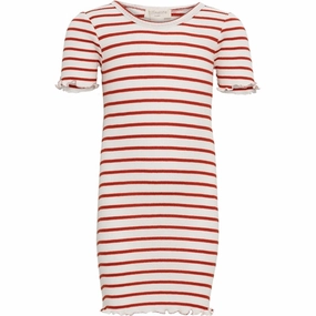 Minimalisma Bird Dress Poppy Red And Cream Stripes Back Glow Skin Touch