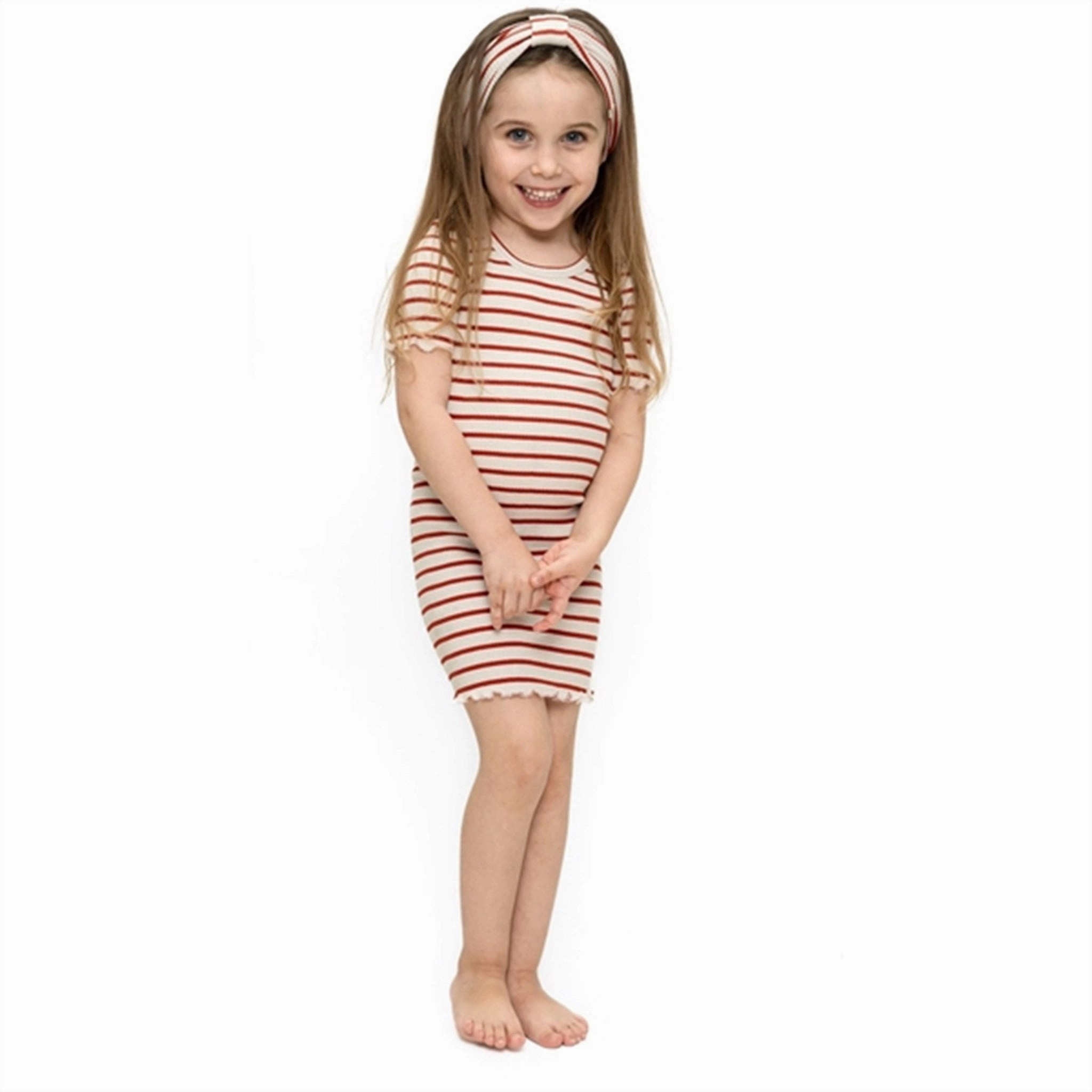 Minimalisma Bird Dress Poppy Red And Cream Stripes Cool Structure