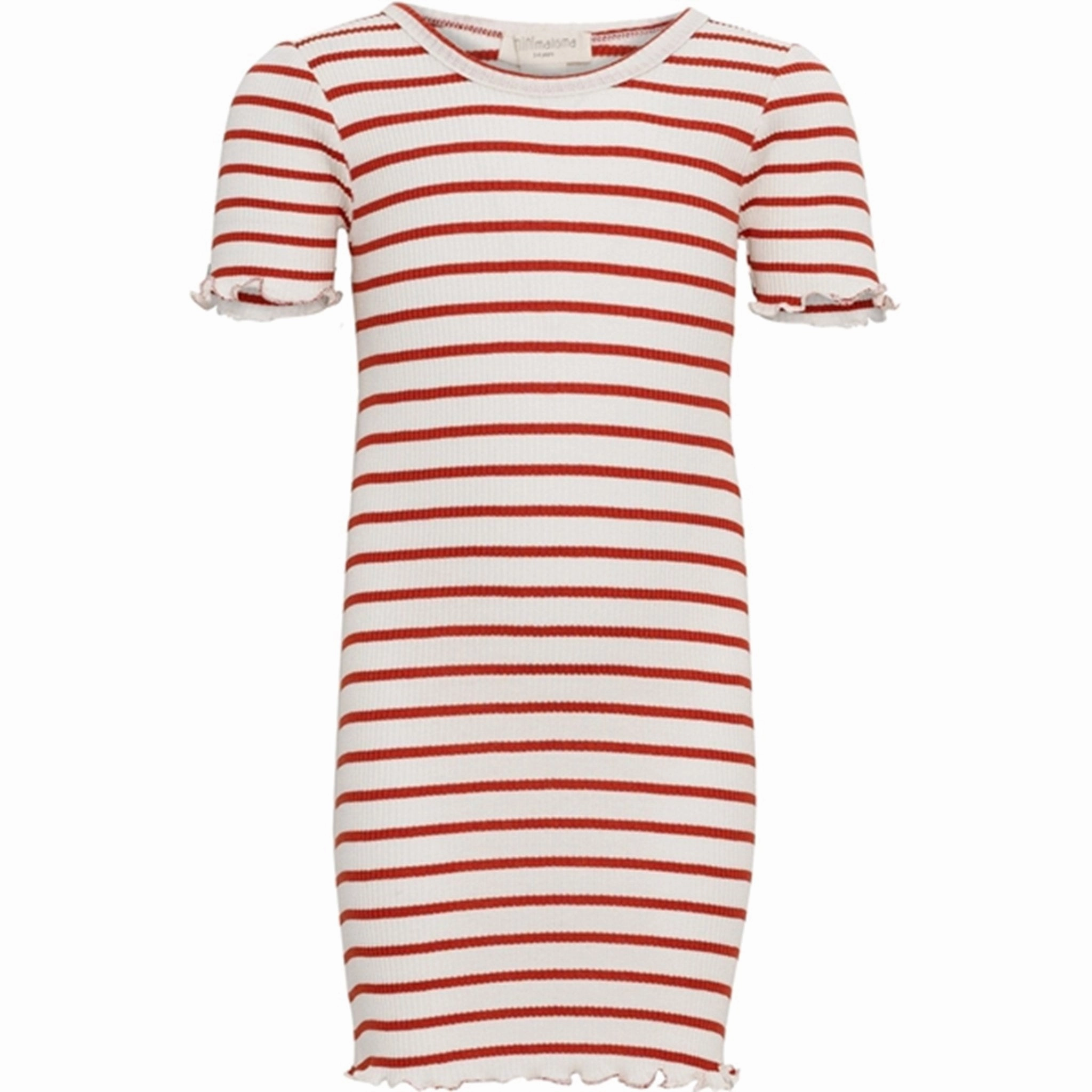 Minimalisma Bird Dress Poppy Red And Cream Stripes Back Glow Skin Touch