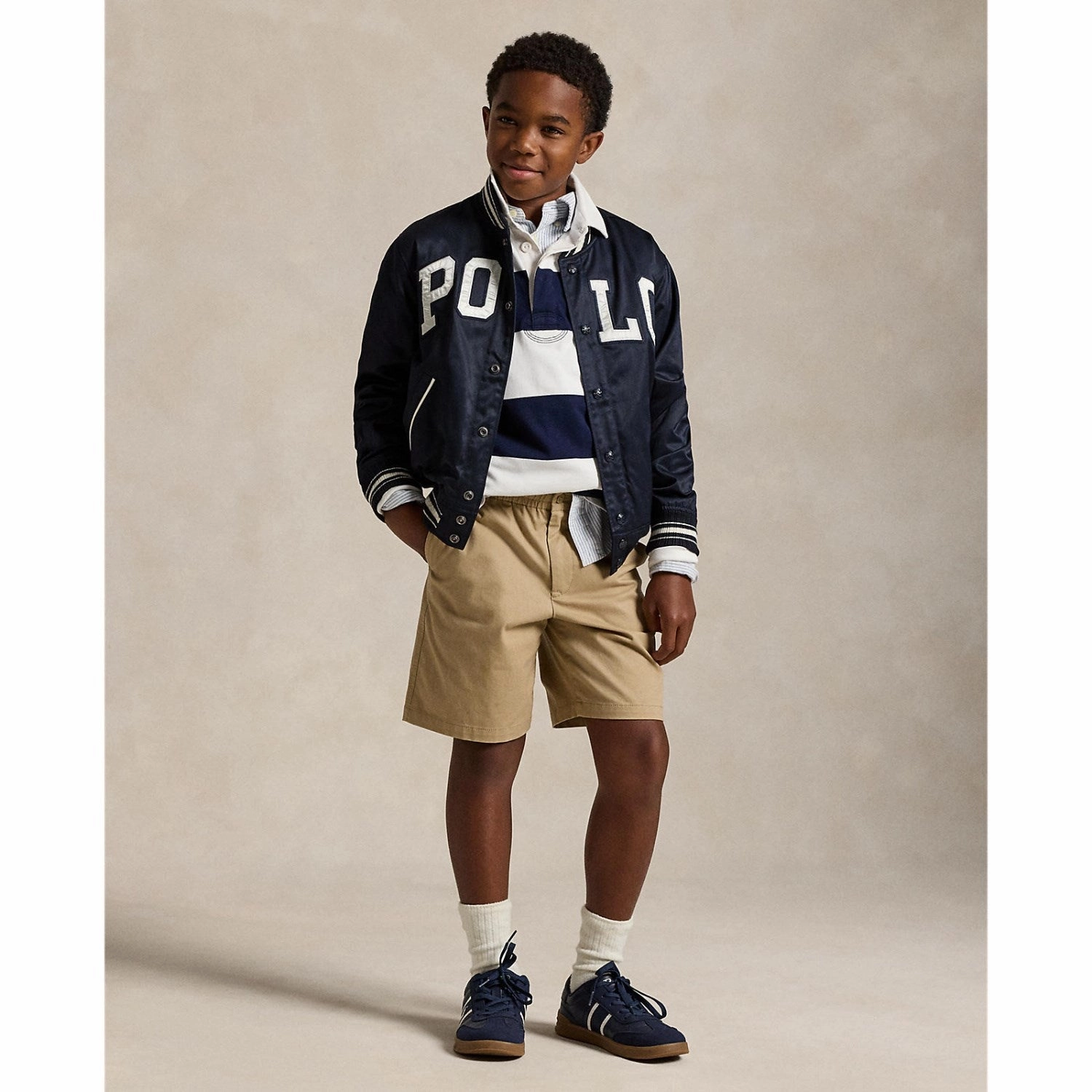 Hypoallergenic Lining Polo Ralph Lauren White/Cruise Navy Boy Rugby L/S T-Shirt