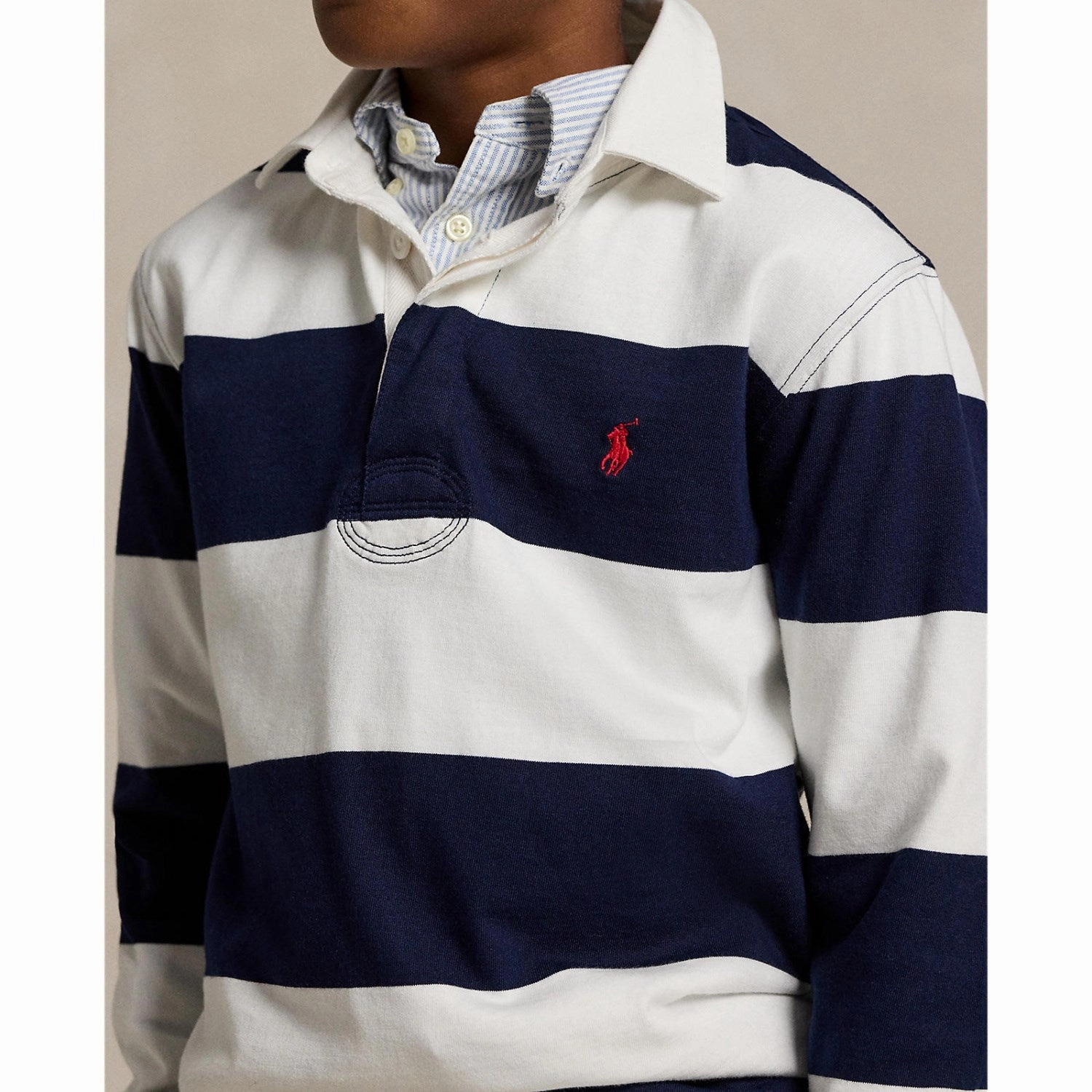 Polo Ralph Lauren White/Cruise Navy Boy Rugby L/S T-Shirt Modern Look Cocktail Event