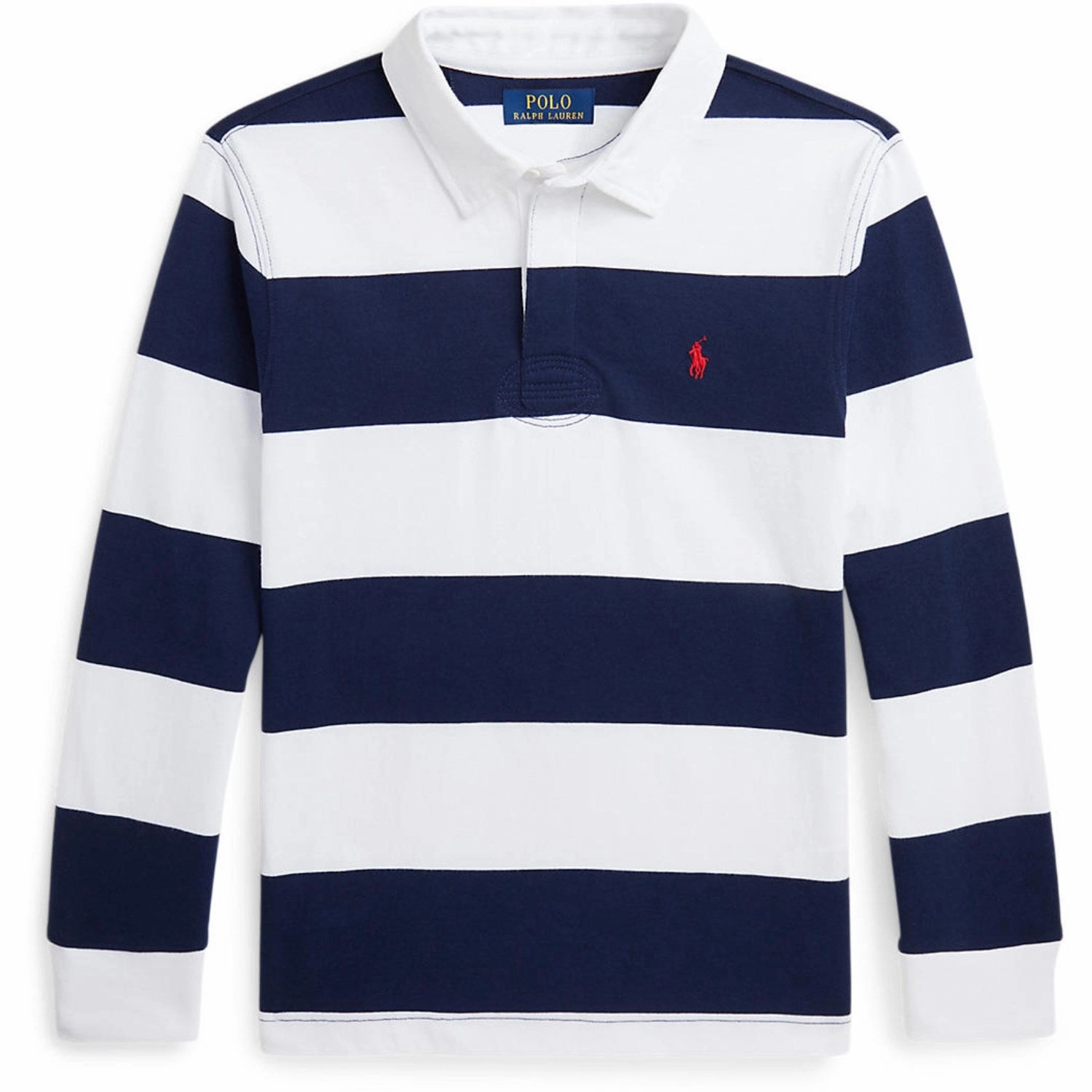 Flexible Placket Structure Statement Piece Polo Ralph Lauren White/Cruise Navy Boy Rugby L/S T-Shirt