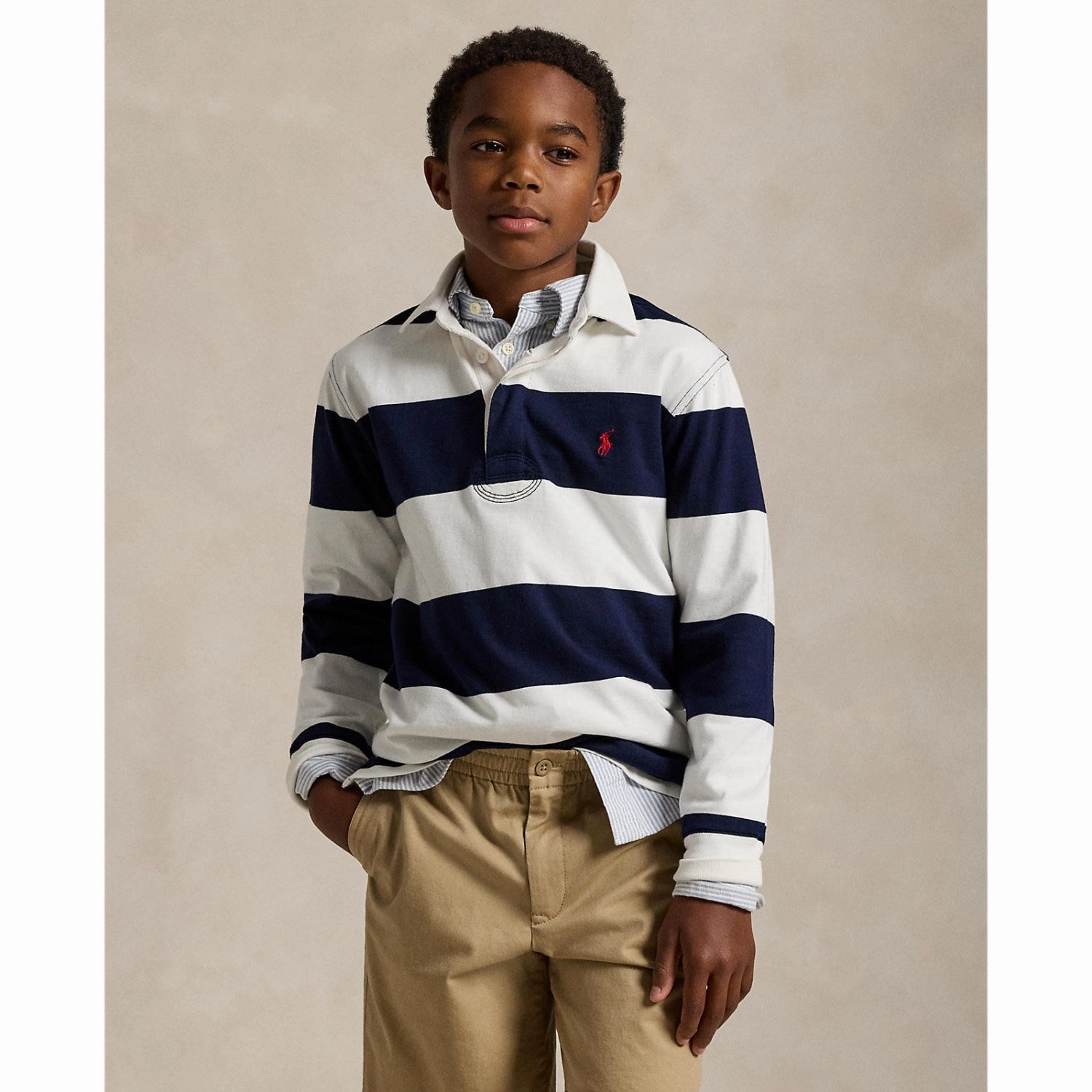 Party Ready Active Wear Polo Ralph Lauren White/Cruise Navy Boy Rugby L/S T-Shirt