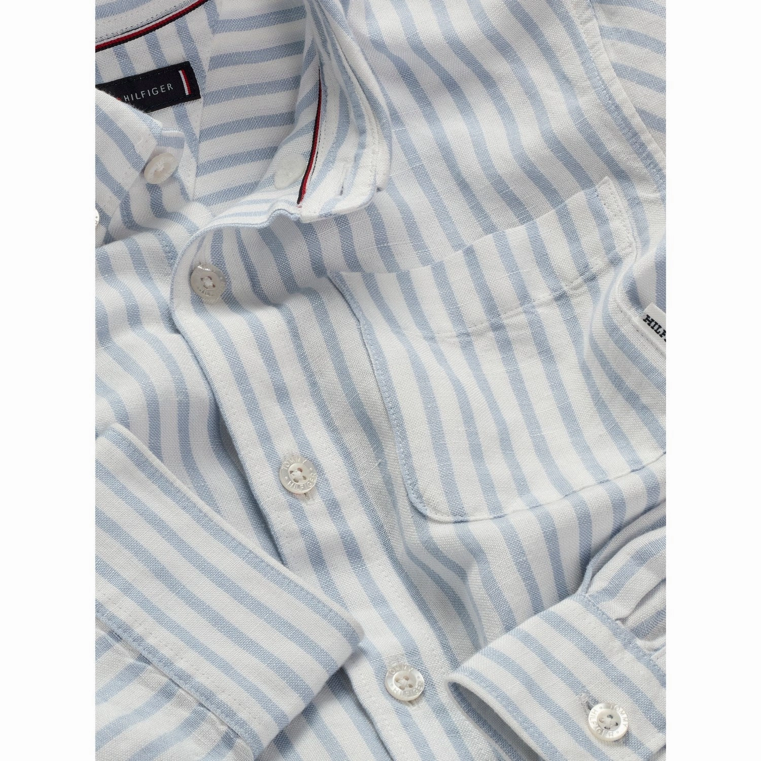 Tommy Hilfiger Breezy Blue Stripe Linen Blend Striped Shirt LS Fitted Cut