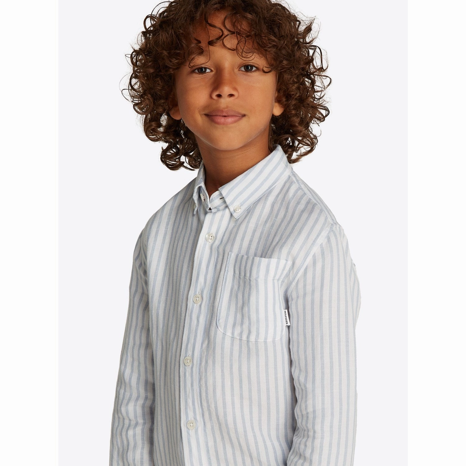 Summer Vibes Tommy Hilfiger Breezy Blue Stripe Linen Blend Striped Shirt LS