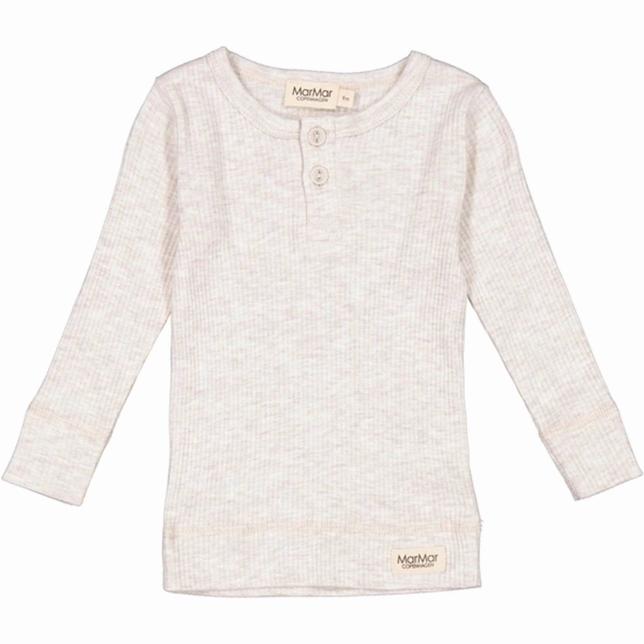 Smooth Stitch Pattern Embroidered Logo MarMar Modal Beige Melange Bluse