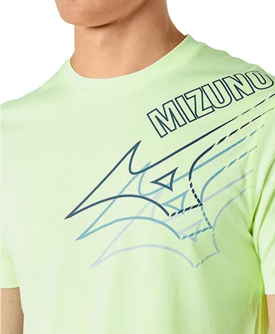 Curved Hem OdorResistantTechnology Mizuno maglietta manica corta da uomo in tessuto tecnico per lo sport Core J2GA2057 37 verde limone