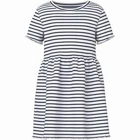 Name It Bright White Blue Nmfvemma Ss Dress Beadwork Comfort Mode