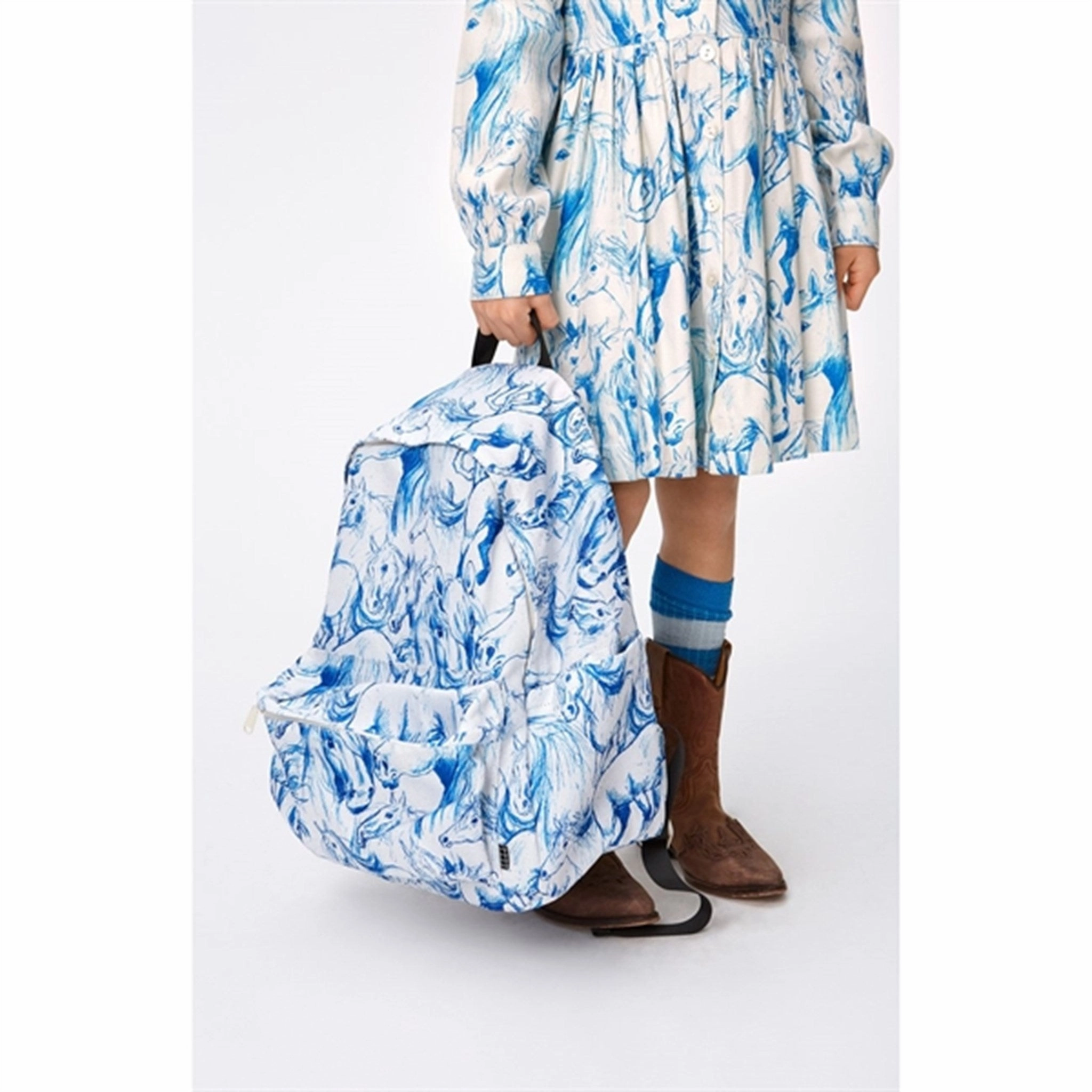 Molo Blue Horses Christy Dress Statement-Print