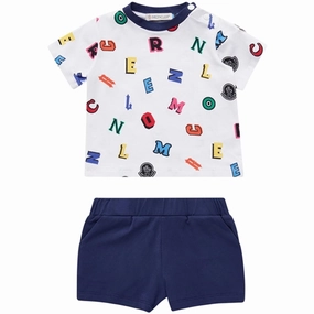 Cozy Vibes Eco Friendly Fabric Moncler T-Shirt and Shorts Set White & Blue