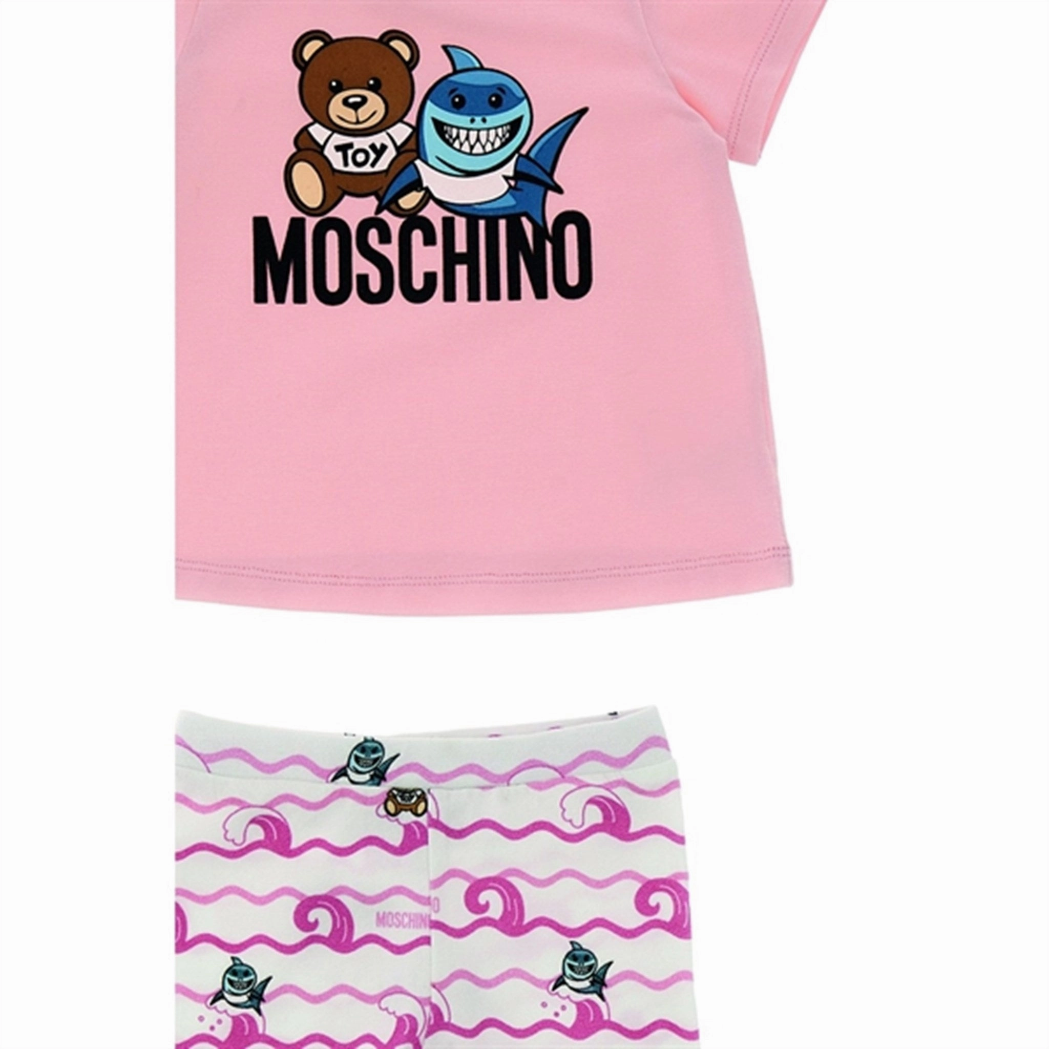 Stretch Jersey Knit Moschino Pink Toy Shark T-Shirt Og Leggings Set